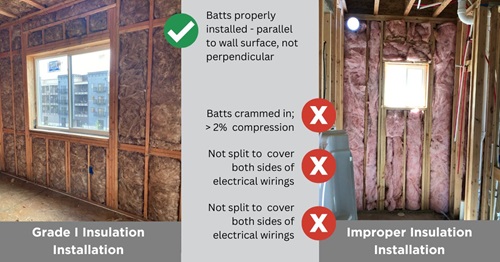 Comparison between properly installed grade I insulation and improperly installed insulation